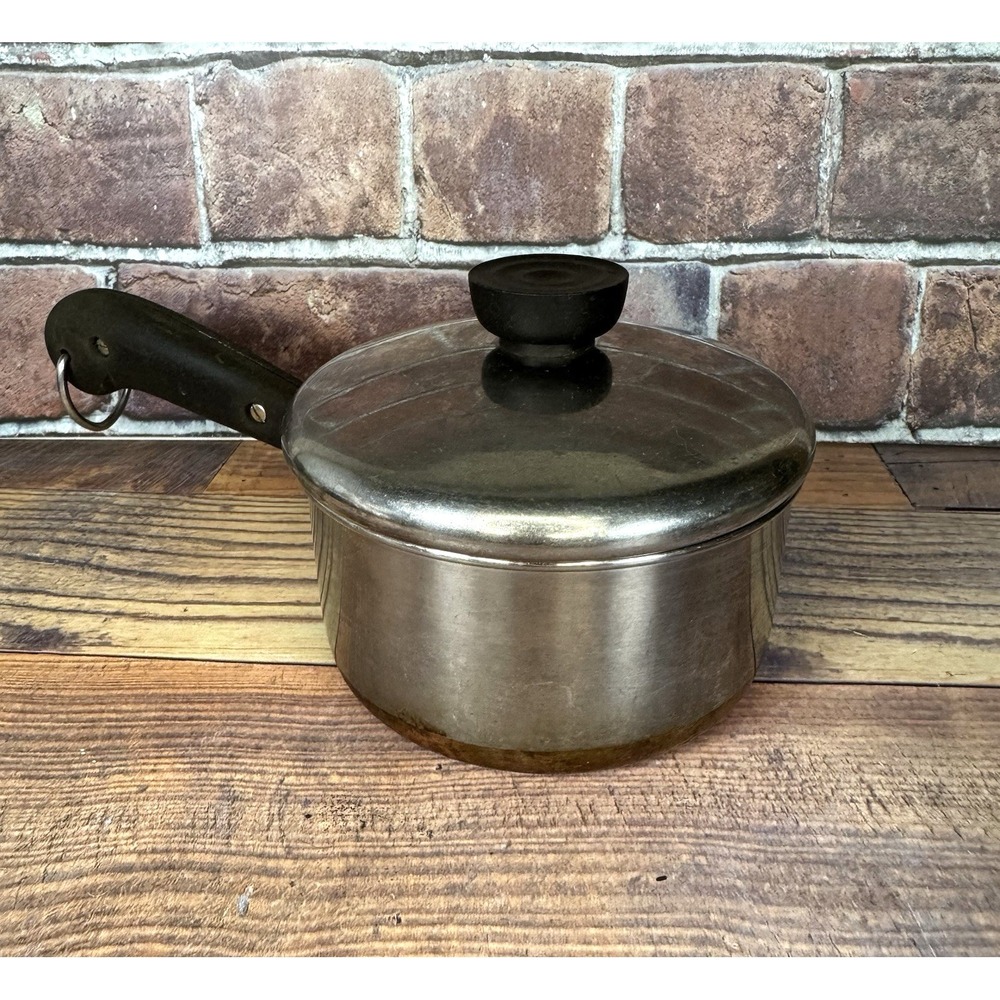 VTG Revere Ware Stainless Steel Copper Clad Bottom 1 Qt Sauce Pot With Lid USA